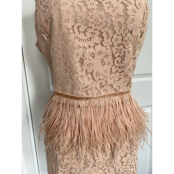 ENDLESS ROSE Sleeveless Lace Sheath Open Back Feather Waist Mini Dress Peach S - Picture 2 of 11
